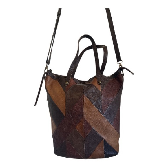 Lucky Brand | Brown Leather Patchwork Crossbody / Tote Bag - Picture 4 of 16
